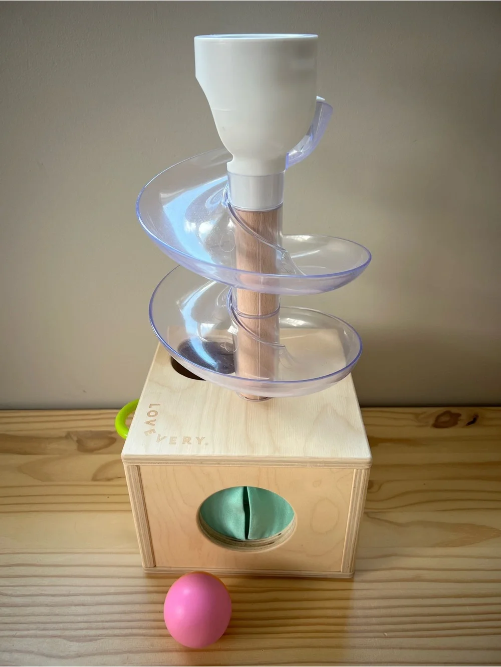 Lovevery Wooden Ball Drop Toy with Pink Ball